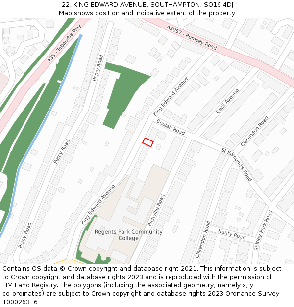 22, KING EDWARD AVENUE, SOUTHAMPTON, SO16 4DJ: Location map and indicative extent of plot