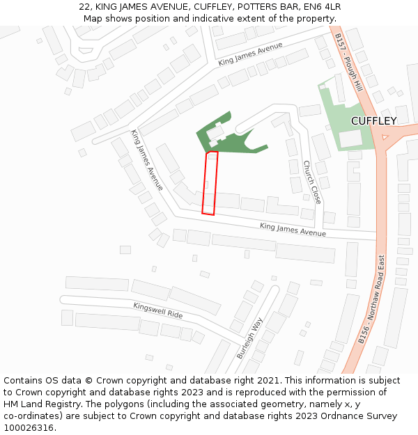 22, KING JAMES AVENUE, CUFFLEY, POTTERS BAR, EN6 4LR: Location map and indicative extent of plot