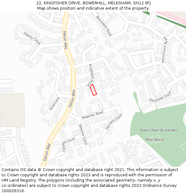 22, KINGFISHER DRIVE, BOWERHILL, MELKSHAM, SN12 6FJ: Location map and indicative extent of plot