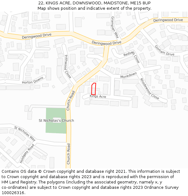 22, KINGS ACRE, DOWNSWOOD, MAIDSTONE, ME15 8UP: Location map and indicative extent of plot