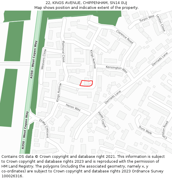 22, KINGS AVENUE, CHIPPENHAM, SN14 0UJ: Location map and indicative extent of plot