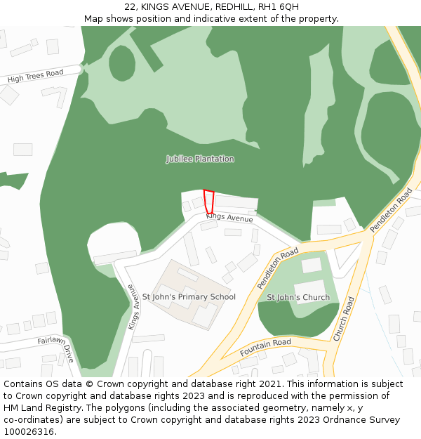 22, KINGS AVENUE, REDHILL, RH1 6QH: Location map and indicative extent of plot
