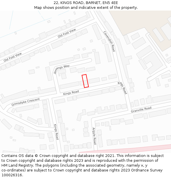 22, KINGS ROAD, BARNET, EN5 4EE: Location map and indicative extent of plot