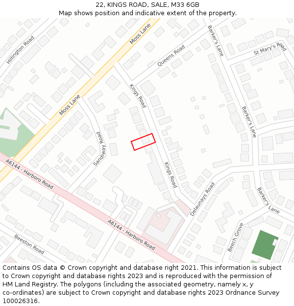22, KINGS ROAD, SALE, M33 6GB: Location map and indicative extent of plot
