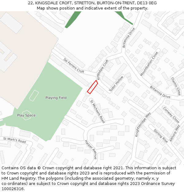 22, KINGSDALE CROFT, STRETTON, BURTON-ON-TRENT, DE13 0EG: Location map and indicative extent of plot