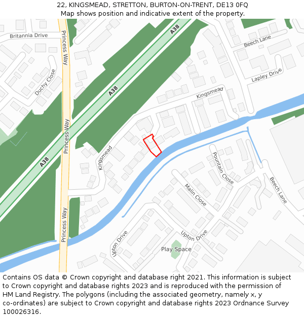 22, KINGSMEAD, STRETTON, BURTON-ON-TRENT, DE13 0FQ: Location map and indicative extent of plot