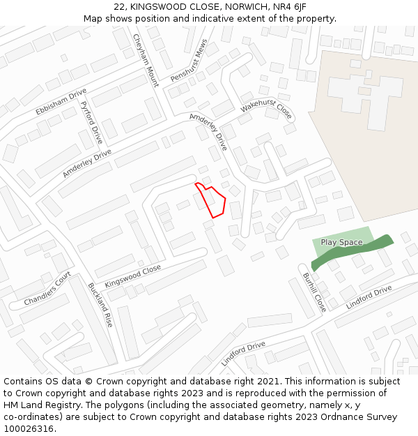 22, KINGSWOOD CLOSE, NORWICH, NR4 6JF: Location map and indicative extent of plot