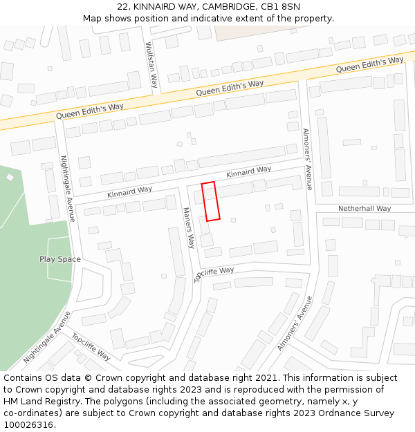 22, KINNAIRD WAY, CAMBRIDGE, CB1 8SN: Location map and indicative extent of plot