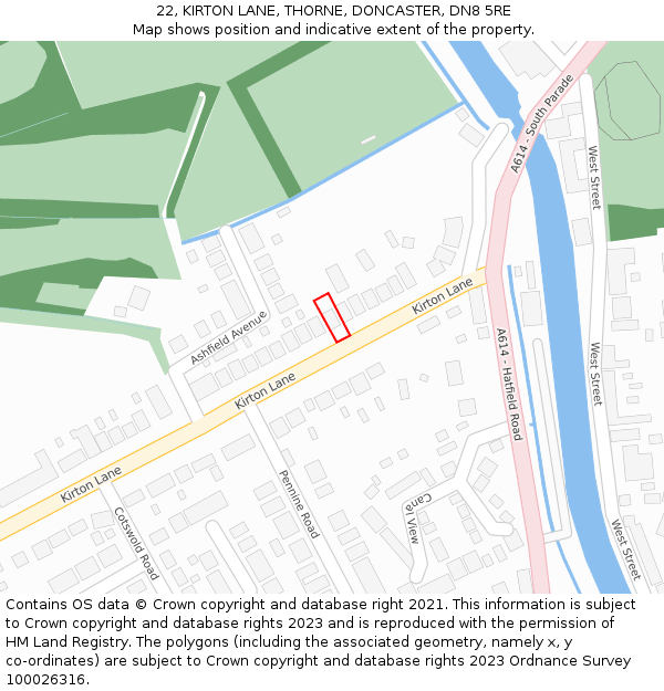 22, KIRTON LANE, THORNE, DONCASTER, DN8 5RE: Location map and indicative extent of plot