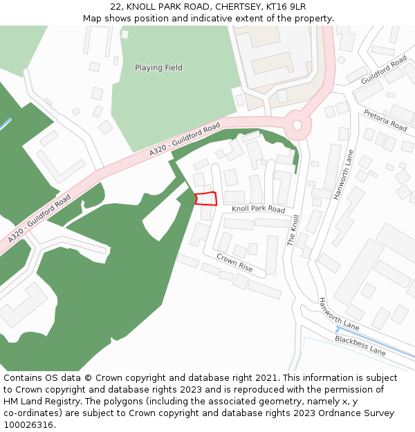 22, KNOLL PARK ROAD, CHERTSEY, KT16 9LR: Location map and indicative extent of plot