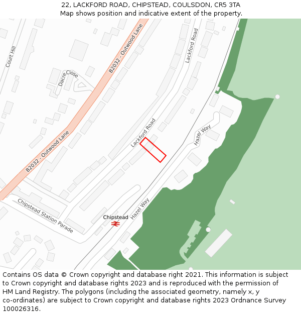 22, LACKFORD ROAD, CHIPSTEAD, COULSDON, CR5 3TA: Location map and indicative extent of plot