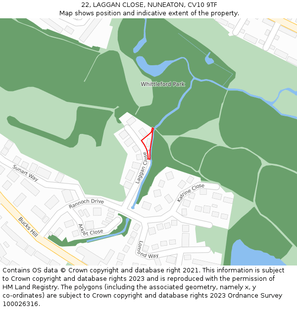 22, LAGGAN CLOSE, NUNEATON, CV10 9TF: Location map and indicative extent of plot