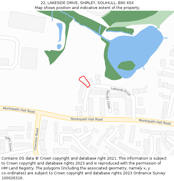 22, LAKESIDE DRIVE, SHIRLEY, SOLIHULL, B90 4SX: Location map and indicative extent of plot