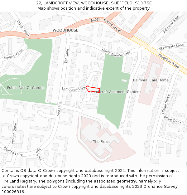 22, LAMBCROFT VIEW, WOODHOUSE, SHEFFIELD, S13 7SE: Location map and indicative extent of plot