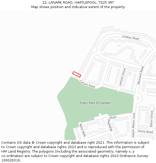 22, LANARK ROAD, HARTLEPOOL, TS25 3RT: Location map and indicative extent of plot