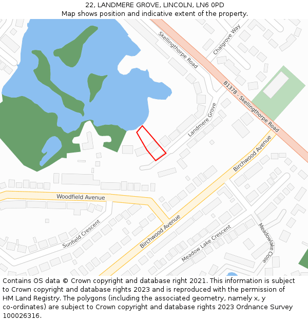 22, LANDMERE GROVE, LINCOLN, LN6 0PD: Location map and indicative extent of plot