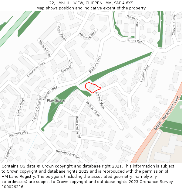 22, LANHILL VIEW, CHIPPENHAM, SN14 6XS: Location map and indicative extent of plot