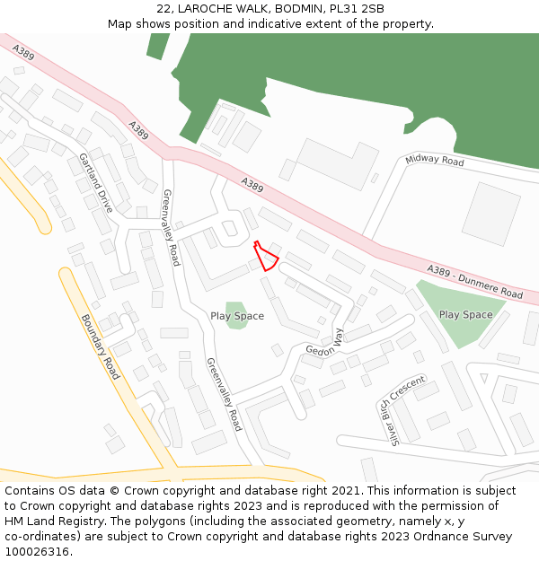 22, LAROCHE WALK, BODMIN, PL31 2SB: Location map and indicative extent of plot