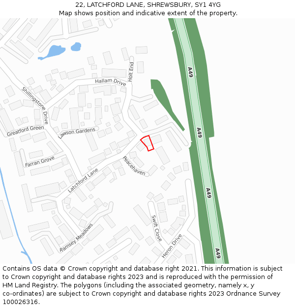 22, LATCHFORD LANE, SHREWSBURY, SY1 4YG: Location map and indicative extent of plot