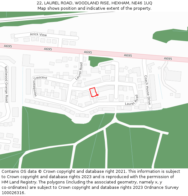 22, LAUREL ROAD, WOODLAND RISE, HEXHAM, NE46 1UQ: Location map and indicative extent of plot