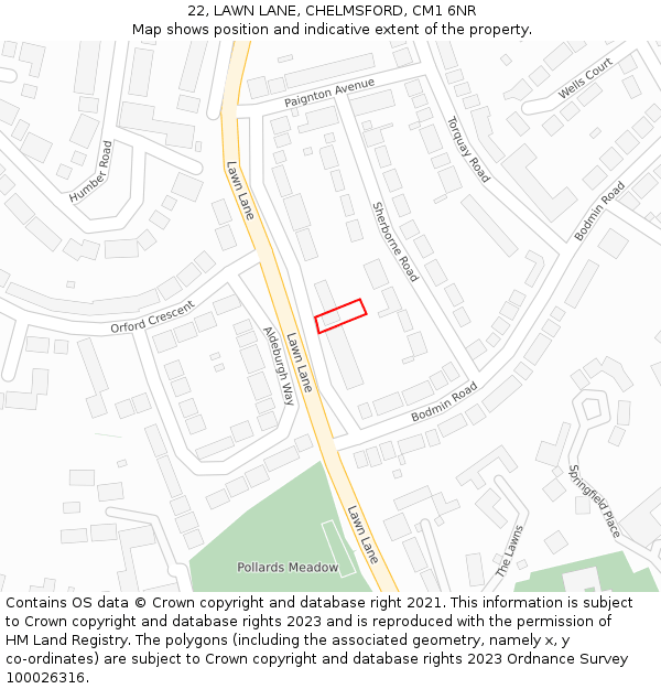22, LAWN LANE, CHELMSFORD, CM1 6NR: Location map and indicative extent of plot