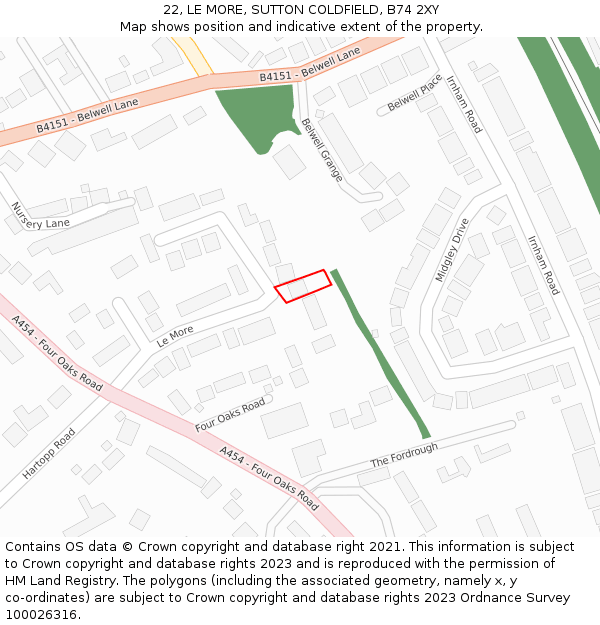 22, LE MORE, SUTTON COLDFIELD, B74 2XY: Location map and indicative extent of plot
