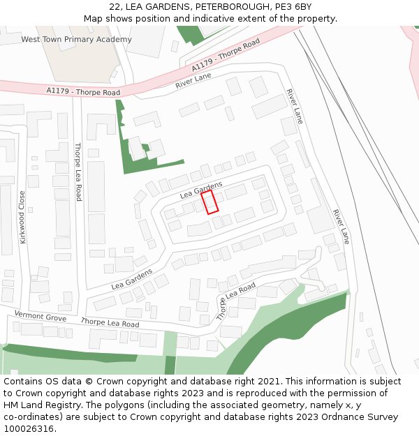 22, LEA GARDENS, PETERBOROUGH, PE3 6BY: Location map and indicative extent of plot