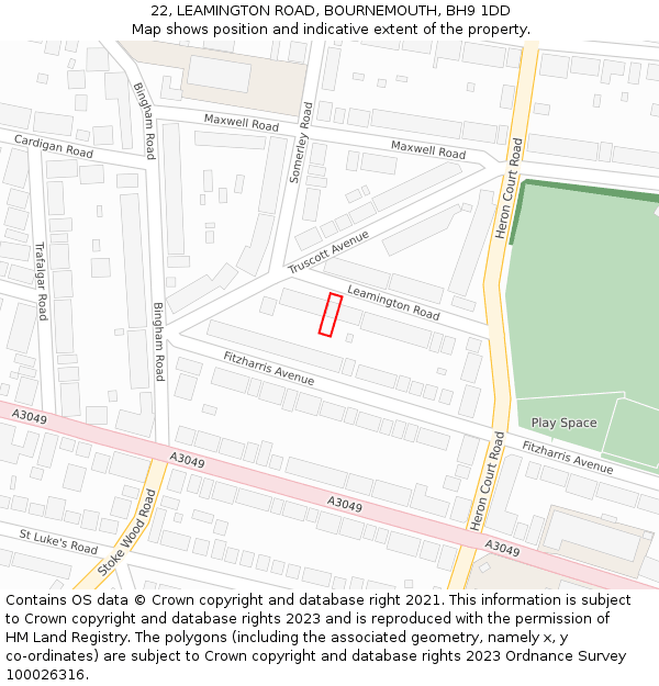 22, LEAMINGTON ROAD, BOURNEMOUTH, BH9 1DD: Location map and indicative extent of plot