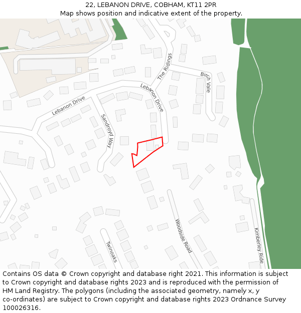 22, LEBANON DRIVE, COBHAM, KT11 2PR: Location map and indicative extent of plot