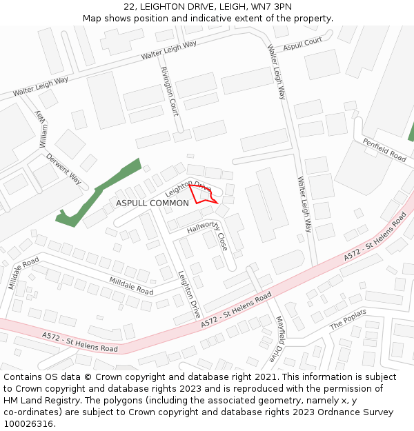 22, LEIGHTON DRIVE, LEIGH, WN7 3PN: Location map and indicative extent of plot
