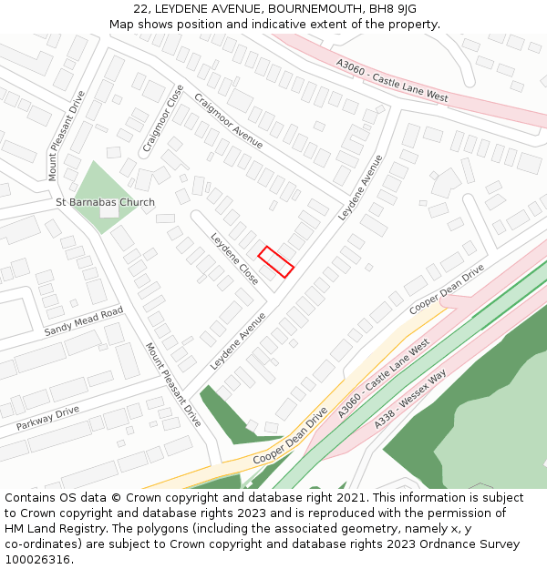 22, LEYDENE AVENUE, BOURNEMOUTH, BH8 9JG: Location map and indicative extent of plot