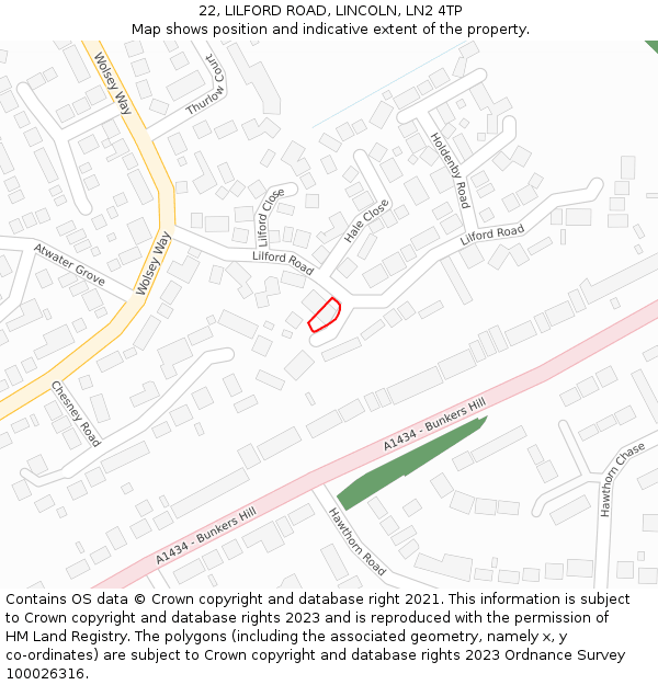 22, LILFORD ROAD, LINCOLN, LN2 4TP: Location map and indicative extent of plot