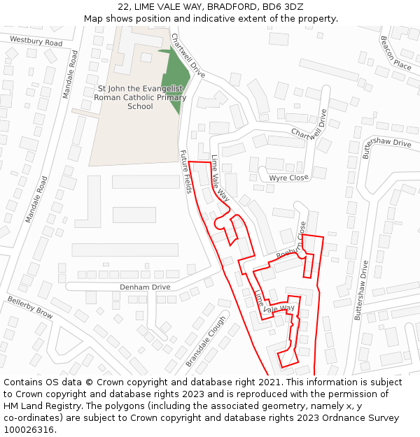 22, LIME VALE WAY, BRADFORD, BD6 3DZ: Location map and indicative extent of plot
