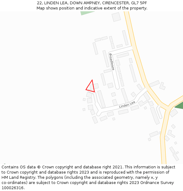 22, LINDEN LEA, DOWN AMPNEY, CIRENCESTER, GL7 5PF: Location map and indicative extent of plot