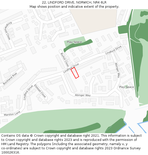 22, LINDFORD DRIVE, NORWICH, NR4 6LR: Location map and indicative extent of plot