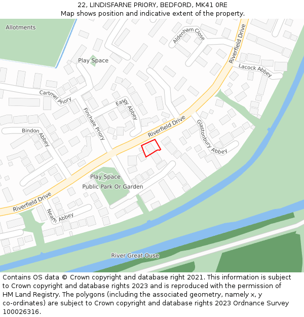 22, LINDISFARNE PRIORY, BEDFORD, MK41 0RE: Location map and indicative extent of plot