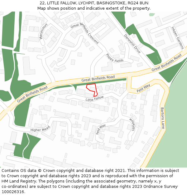 22, LITTLE FALLOW, LYCHPIT, BASINGSTOKE, RG24 8UN: Location map and indicative extent of plot