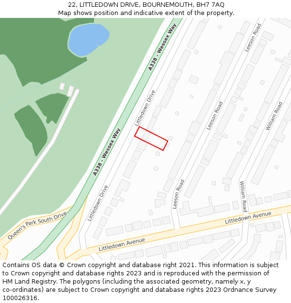 22, LITTLEDOWN DRIVE, BOURNEMOUTH, BH7 7AQ: Location map and indicative extent of plot