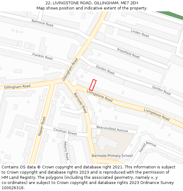 22, LIVINGSTONE ROAD, GILLINGHAM, ME7 2EH: Location map and indicative extent of plot