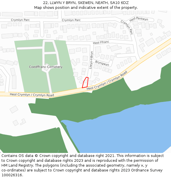 22, LLWYN Y BRYN, SKEWEN, NEATH, SA10 6DZ: Location map and indicative extent of plot