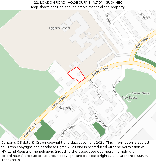 22, LONDON ROAD, HOLYBOURNE, ALTON, GU34 4EG: Location map and indicative extent of plot