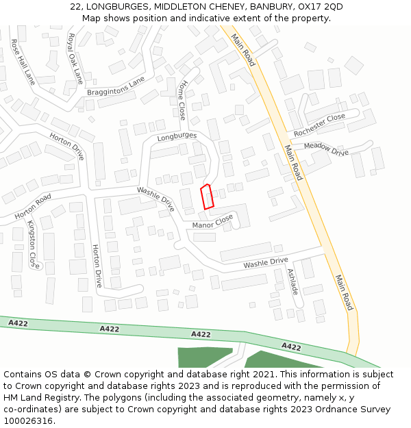 22, LONGBURGES, MIDDLETON CHENEY, BANBURY, OX17 2QD: Location map and indicative extent of plot