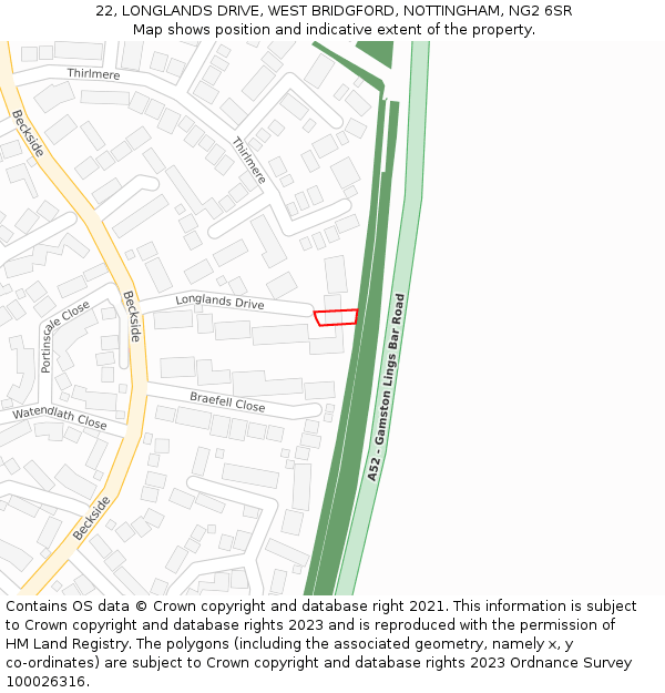 22, LONGLANDS DRIVE, WEST BRIDGFORD, NOTTINGHAM, NG2 6SR: Location map and indicative extent of plot