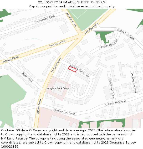 22, LONGLEY FARM VIEW, SHEFFIELD, S5 7JX: Location map and indicative extent of plot