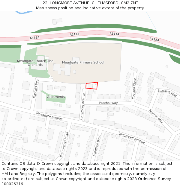 22, LONGMORE AVENUE, CHELMSFORD, CM2 7NT: Location map and indicative extent of plot