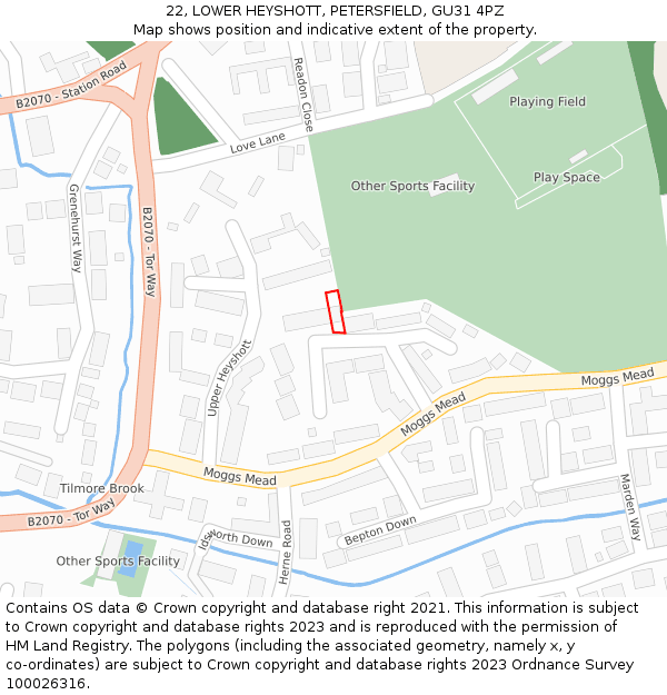 22, LOWER HEYSHOTT, PETERSFIELD, GU31 4PZ: Location map and indicative extent of plot