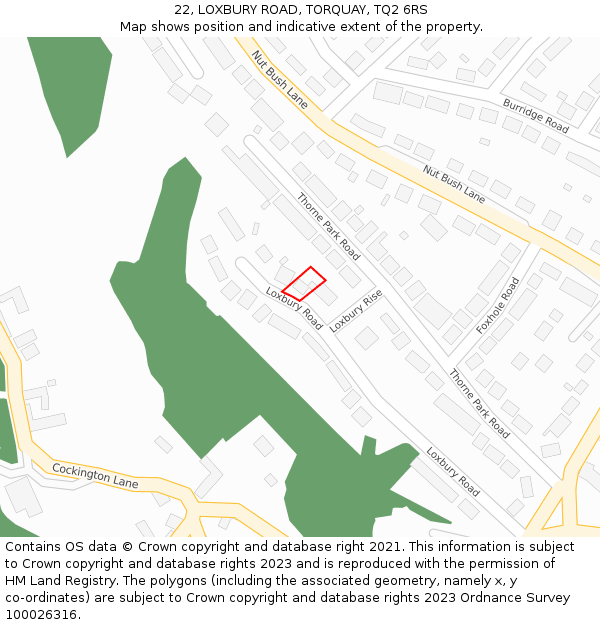 22, LOXBURY ROAD, TORQUAY, TQ2 6RS: Location map and indicative extent of plot