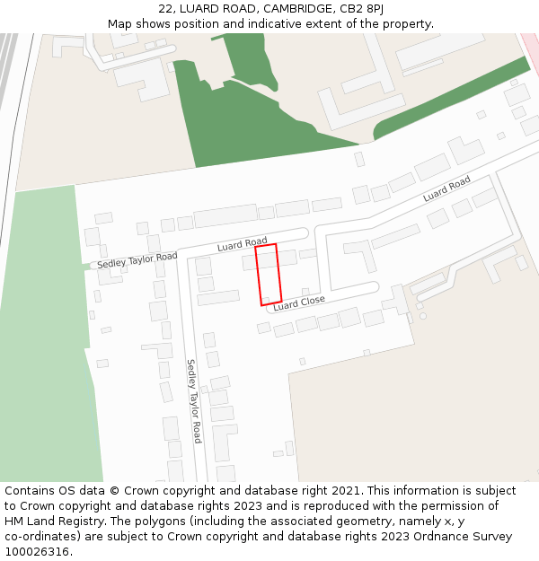 22, LUARD ROAD, CAMBRIDGE, CB2 8PJ: Location map and indicative extent of plot