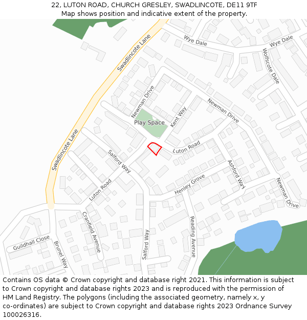 22, LUTON ROAD, CHURCH GRESLEY, SWADLINCOTE, DE11 9TF: Location map and indicative extent of plot