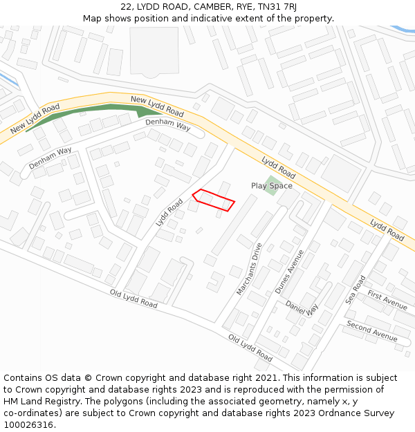 22, LYDD ROAD, CAMBER, RYE, TN31 7RJ: Location map and indicative extent of plot
